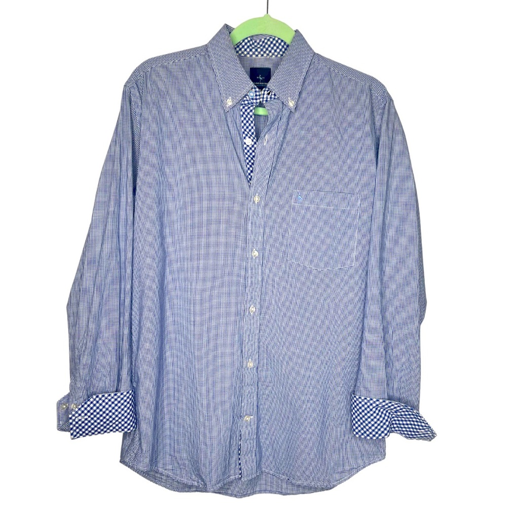 Taylorbyrd Men’s Blue Checkered Button-down with Collar and Cuff Details